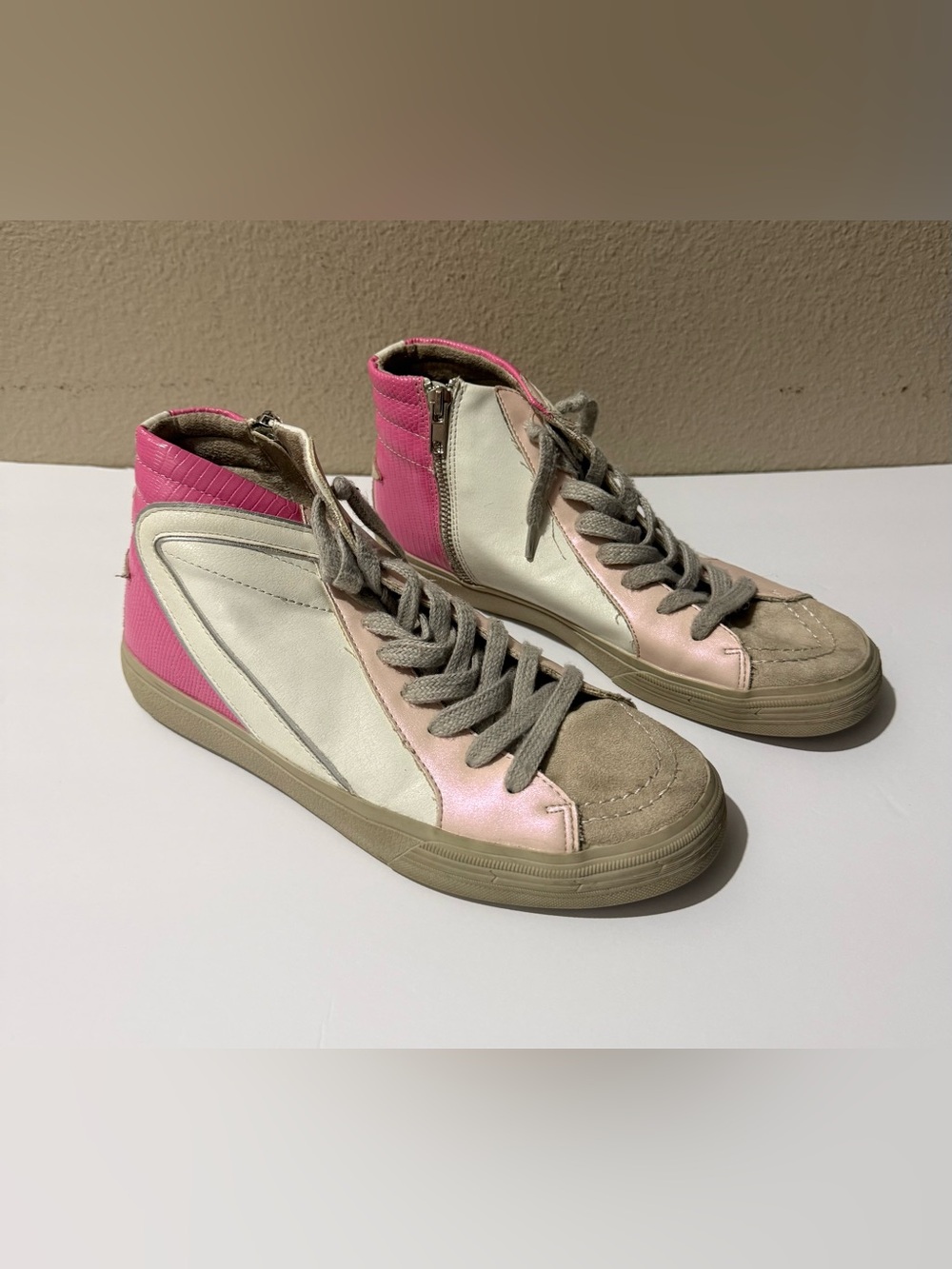 Women's SHUSHOP Rooney High-Top Sneakers in Pink Lizard.